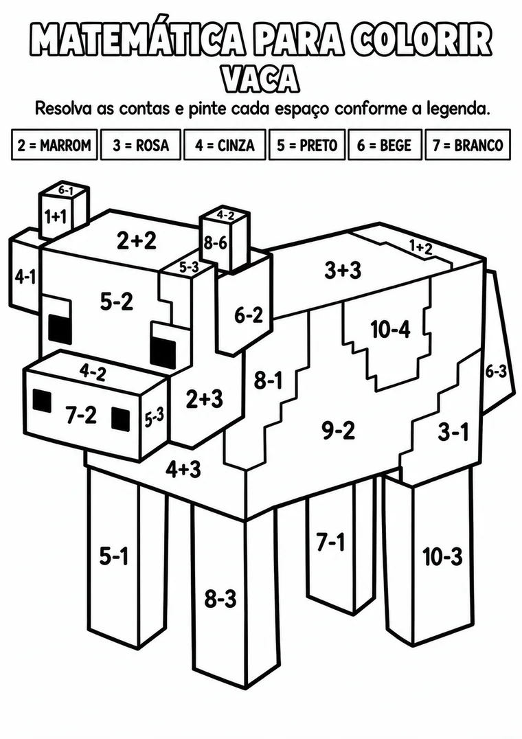Atividade de matemática para colorir com uma vaca