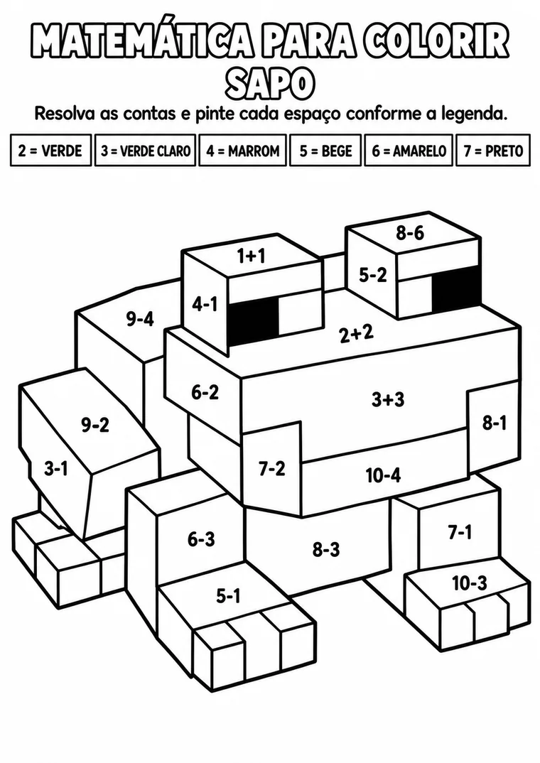 Atividade de matemática para colorir com um sapo
