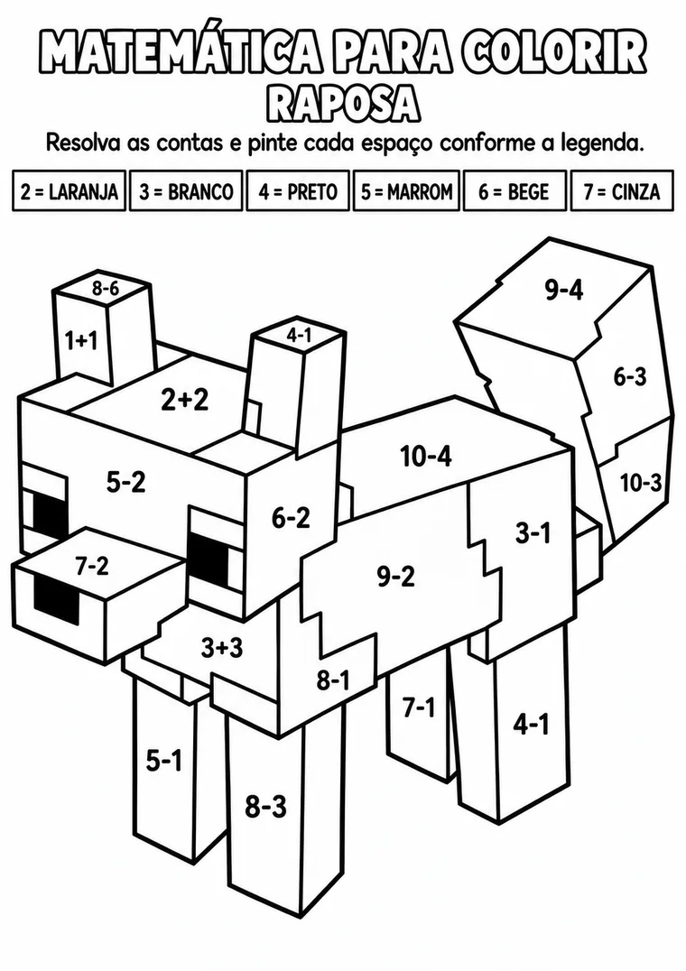 Atividade de matemática para colorir com uma raposa