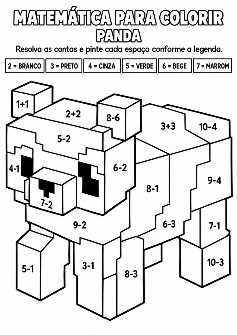 Atividade de matemática para colorir com um panda